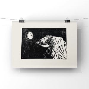 Mari Lwyd。ハンドメイド。オリジナルA3リノカット版画。限定・サイン入り。アート作品。