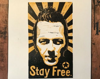 Joe Strummer. The Clash. Hand Made. Original A4 linocut print. Limited/signed.
