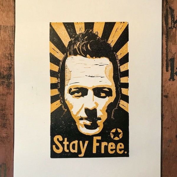Joe Strummer. The Clash. Hand Made. Original A4 linocut print. Limited/signed.