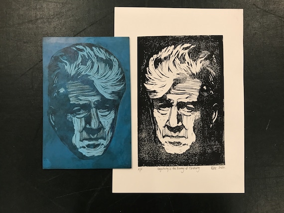 David Lynch Linocut Print, Signed A4 Art - Etsy