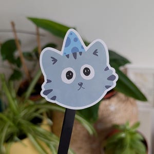 Cute Silly Grey Tabby Cat Sticker Kitten Vinyl Decal Laptops, Journals