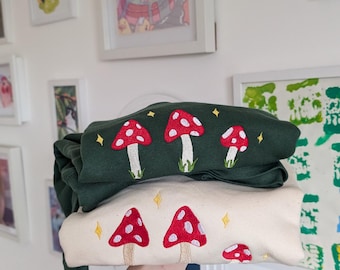 Bluza z haftowanym motywem grzybów, koszula botaniczna, jesienny sweter Cottagecore, bluza z kapturem dla miłośników mykologii