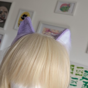 Mini orejas de gato blancas y lilas hechas a mano, diadema personalizada para disfraz de gatito, cosplay