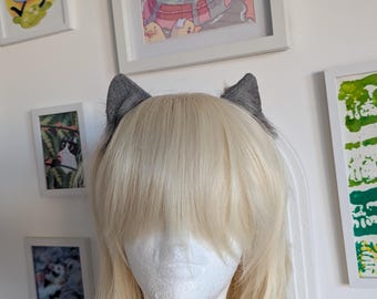 Mini Grey Micro Kitten Cat Ears Handmade Custom Kitten Costume Headband Cosplay