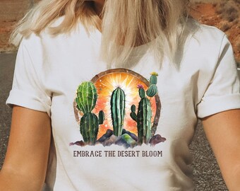 Umfassen Sie die Wüstenblüte, Wüstenhemd, Kaktuspflanzen, Damen-T-Shirt, Kaktushemd, Wüstenabenteuerhemd, Arizona-Hemd, niedliches Kaktushemd,