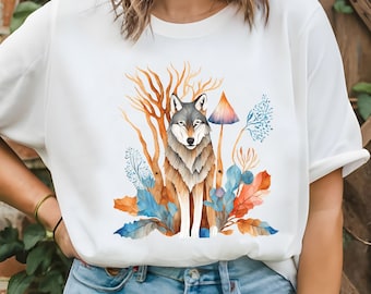 Camiseta de lobo, camiseta de amante de los lobos, camiseta de luna de lobo, camiseta de montañas de lobo, camiseta de campista, camiseta de naturaleza de lobo, camiseta de acampada en la naturaleza