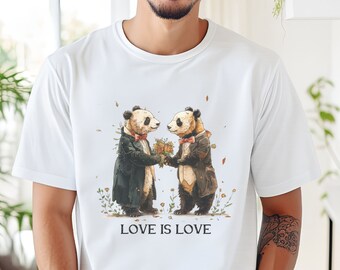 Love is Love T-Shirt, Gay Pride Shirt, Retro Panda Love is Love Shirt, Vintage Mens Love is Love Shirt, Kindness Shirts, LGBTQ Support Tees