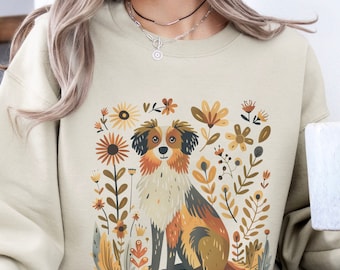Scandinavian Folk Art Shirt, Scandinavian Dog Sweatshirt, Botanical Shirt Hygge Sweater, Aesthetic Nordic Sweatshirt Gift for Dog Lover,