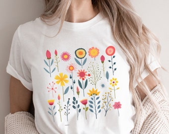 Boho Wildflowers Cottagecore Shirt, Vintage Botanical Tee, Pastel Floral Nature Shirt, Garden Lover Shirt, Floral panel shirt