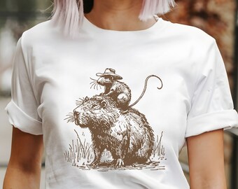 Vintage Capybara Shirt, Funny Capybara T Shirt for Women Men Kids,  Rodent Shirts  Cute Mouse Shirt Cowboy Shirts, Western Theme Graphic Tee