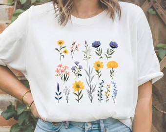 Pastel Floral Nature Shirt,Pressed Flowers Tshirt, Boho Wildflowers Cottagecore Shirt,  Vintage Botanical Tee, Garden Lover Shirt