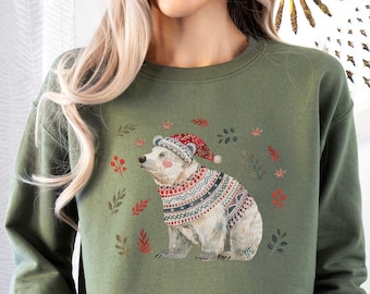 Scandinavian Bear Christmas Sweatshirt, Retro Cottage Core Bear Sweatshirt, Women Oversized Sweatshirt, Vintage Norwegian Folk Art Sweater