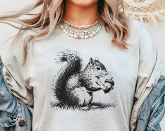 Squirrel shirt, retro Squirrel Shirt, Vintage Shirt, Floral Squirrel Tee, Squirrel drawing Shirt, Animal Lover Tee,  Squirrel Lover Gift