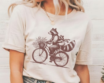 Vintage Racoon on bike shirt, Raccoon Father Child Cycling Shirt,  Raccoon Bicycle Ride T-Shirt, Funny Dad Child Vintage Tee, Racoon tee