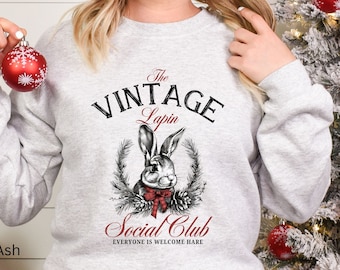 Kersttrui konijn, retro kersttrui konijn, vakantiesweater, vintage shirt cadeau konijn, leuk kerstsweater cadeau