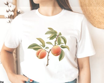 Peaches shirt, vintage peaches tee, cottage core clothing, botanical shirt, vintage cottage core shirt, retro peach shirt, fruit shirt gift