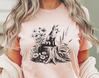 Fox shirt, Vintage Fox Tshirt, Cottage core Fox Shirt, Pen and Ink TShirt, Wildlife Tee, Forest Animal Shirt. retro fox shirt, fox lover tee