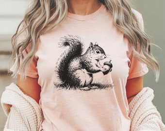Squirrel shirt, retro Squirrel Shirt, Vintage Shirt, Floral Squirrel Tee, Squirrel drawing Shirt, Animal Lover Tee,  Squirrel Lover Gift