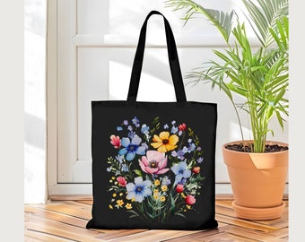 Floral Tote Bag, Retro Wildflowers Tote Bag, Wildflower Tote Bag,  Aesthetic Tote Bag, Floral Gift For Her, Floral Tote Bag, Gift For Women
