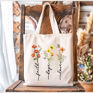 Faith, Hope, Love Tote Bag, Christian Tote Bag, Religious Gift, Scripture Gift, Bible Verse Christian Gift, Church Gift School Tote