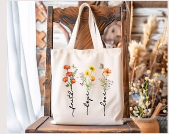 Faith, Hope, Love Tote Bag, Christian Tote Bag, Religious Gift, Scripture Gift, Bible Verse Christian Gift, Church Gift School Tote