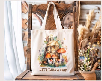 Mushroom Tote, Boho Tote Bag,  Inspirational Tote Bag, 70s Graphic Tote Bag, Retro Graphic Tote, Vintage mushroom tote, 70s hippie tote bag