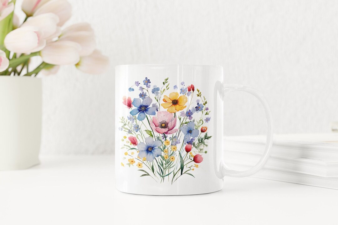 Wildflower Mug, Boho Watercolor Flower Mug, Flower Mug, Wildflower Mug ...