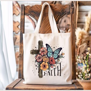 Faith Tote Bag Gift, Christian Tote, Canvas Gift Religious Gift, Scripture Gift, Bible Verse Christian Gift Church, Gift School Tote