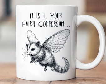 Retro Possum Tmug, Vintage possum Mug, Possum Meme Mug, Funny Possum mug, Trash Panda Mug,  It is I your fairy godpossum, opossum 90s mug