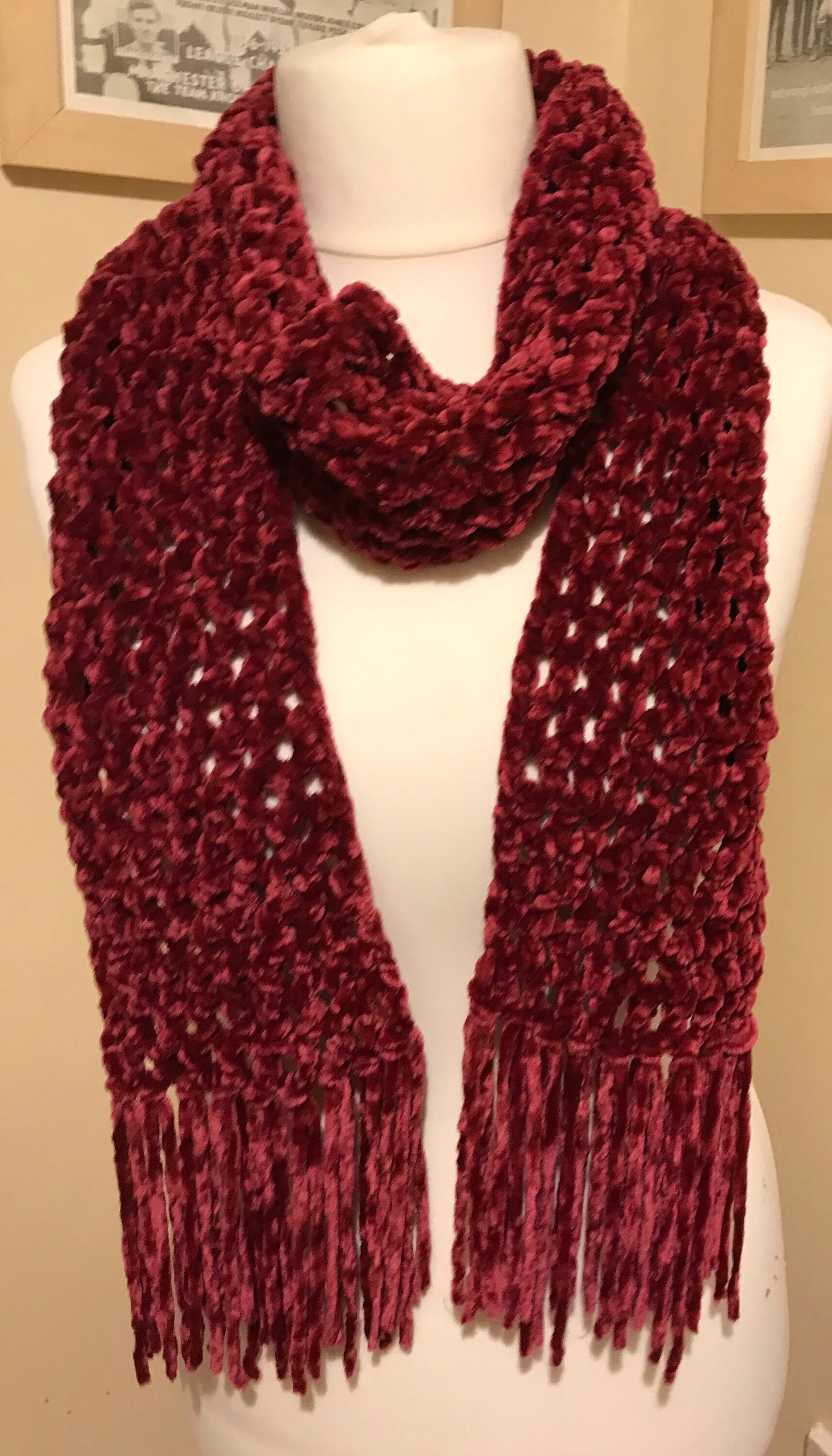 Hand Crocheted Long Chenille Scarf Etsy UK