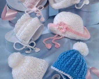 Crochet pattern for 6 baby hats