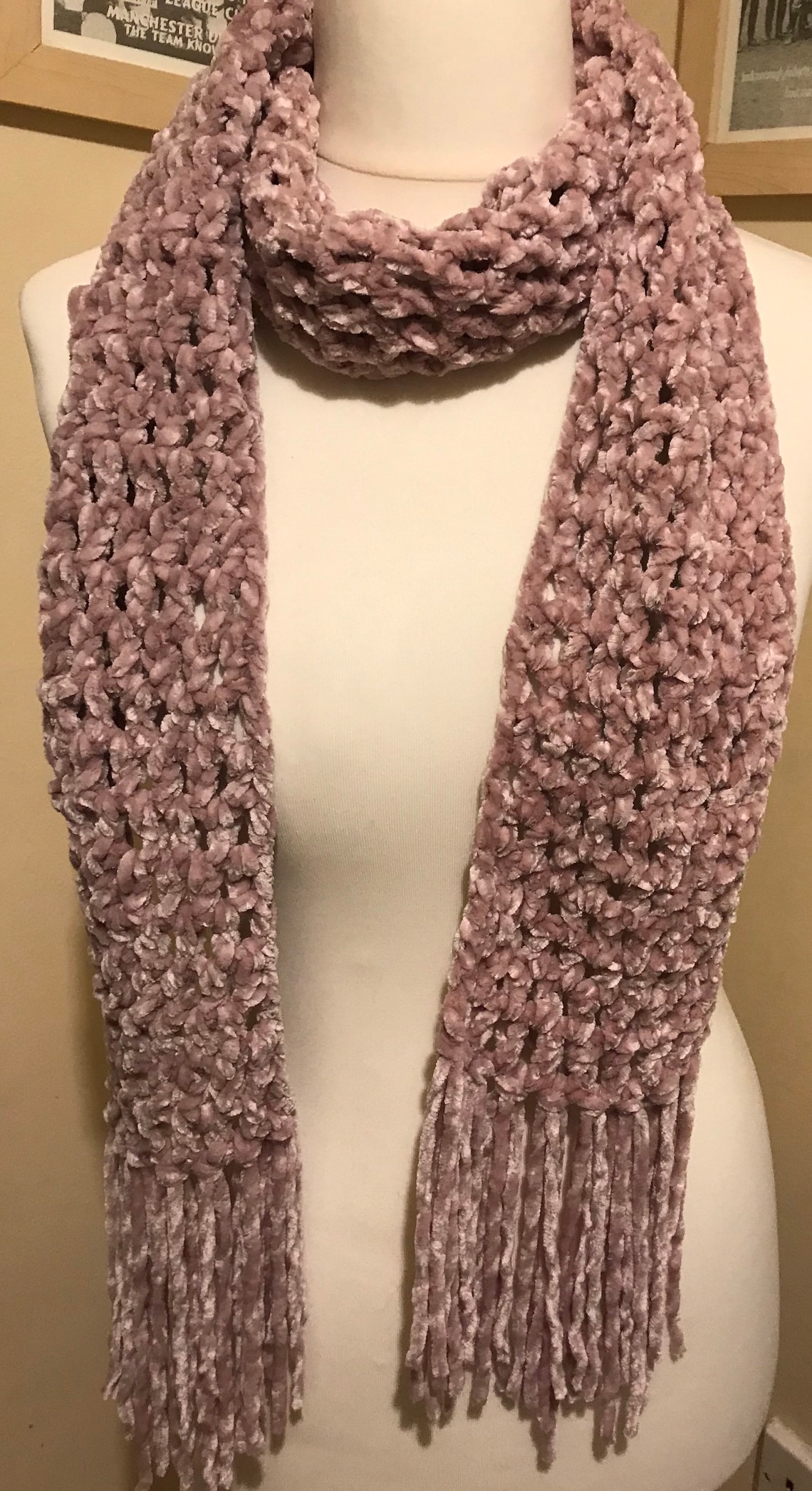 Hand Crocheted Long Chenille Scarf Etsy UK