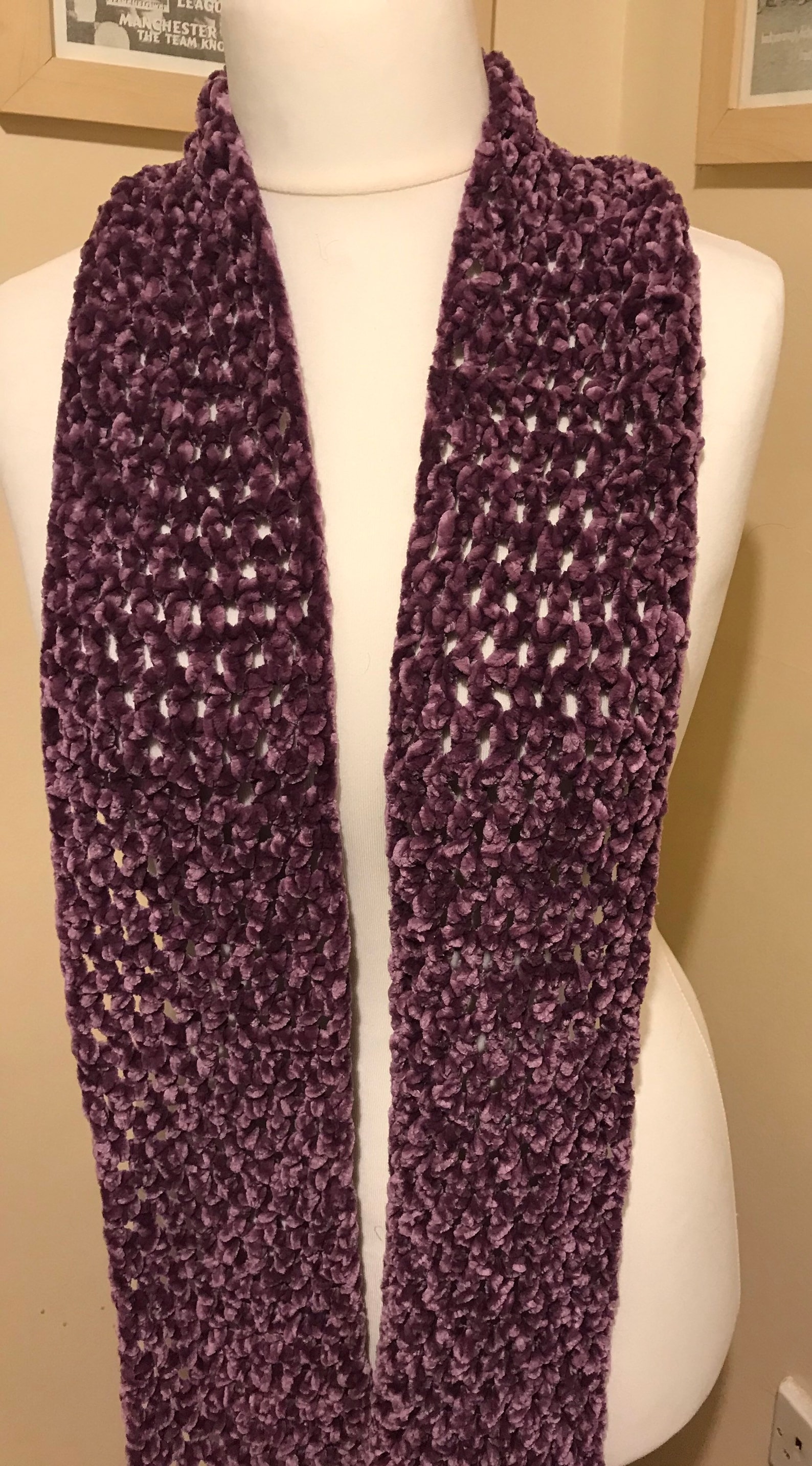 Hand Crocheted Long Chenille Scarf Etsy UK