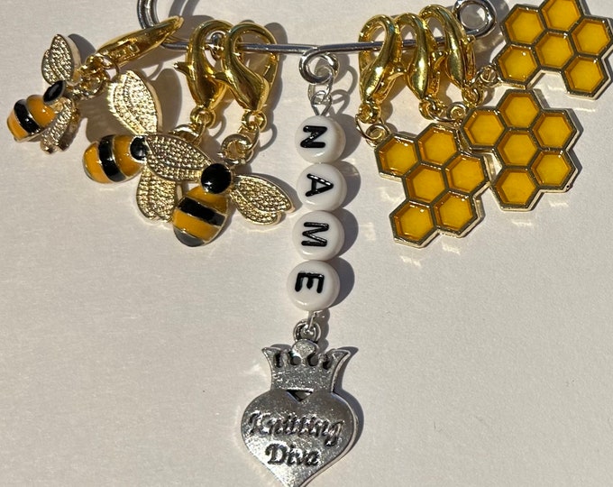 6 Bee themed stitch markers  personalised gift knitting crochet