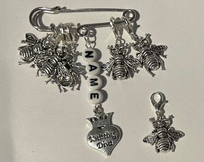 6 Silver Bee themed stitch markers  personalised gift knitting crochet