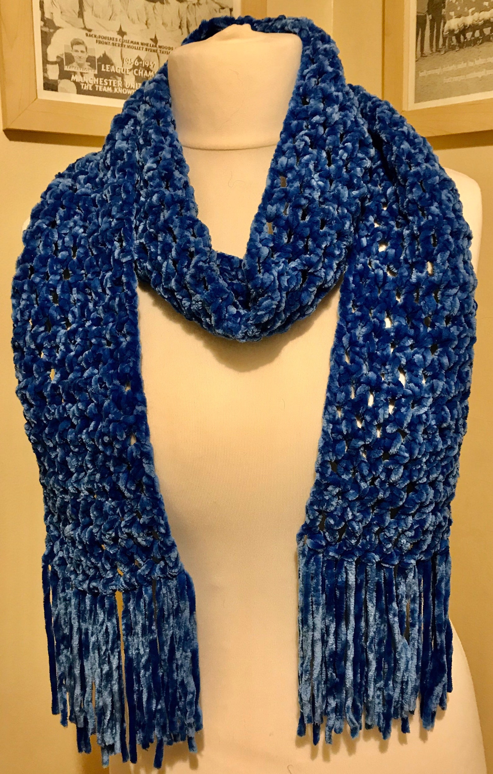 Hand Crocheted Long Chenille Scarf Etsy UK