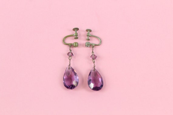 Art Deco screw back amethyst paste and rhinestone