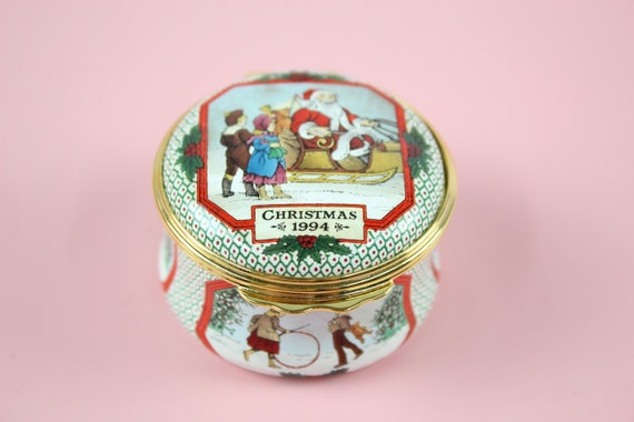 Details about   Halcyon Days Enamels 1994 Christmas Jewelry Trinket Box with Original Box