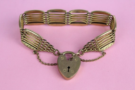 Antique 9ct rolled gold heart fancy link padlock g