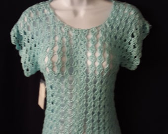 Crocheted women's top, turquoise