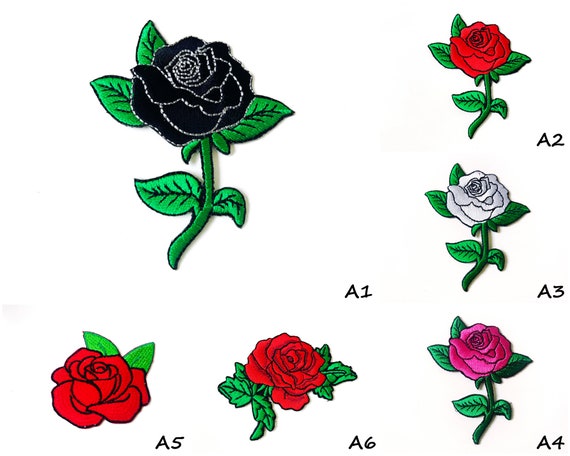 RED ROSE FLOWER TATTOO EMBROIDERED CLOTH SEW IRON ON PATCH BADGE JACKET BAG