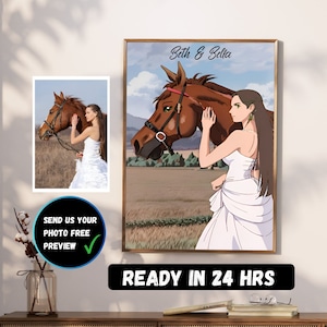 Custom Horse Cartoon Portrait from Photo | Custom Horse Portrait | Personalized Horse Portrait | Horse Poster | Dressage Art | Horse Picture