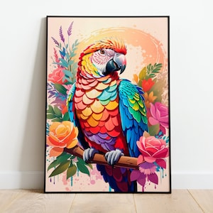 Poster di pappagalli / Illustrazione di uccelli tropicali / Stampa artistica di pappagalli vintage / Illustrazione di uccelli antichi / Poster di uccelli tropicali / Arte da parete pappagallo