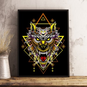 Geometric Golden Wolf Poster