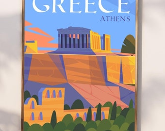 Athens Travel Poster | Greece Vintage Print | Greece Travel Prints | Athens Gift Art | Athens Wall Hanging Decoration | Athens Greece Print
