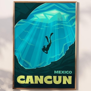 Cancun Mexico Travel Poster | Cancun Vintage Print | Cancun Travel Prints | Cancun Gift Art | Cancun Wall Hanging Poster Decor
