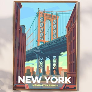 Manhattan Bridge Travel Poster | Manhattan Bridge Vintage Print | New York City Travel | Manhattan Bridge Gift | New York City Wall Art