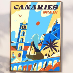 Canaries Spain Travel Poster | Canaries Vintage Print | Spain Prints | Canary Islands Gift Art | Canary Islands Travel Print Wall Art