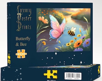 Rompecabezas de mariposa y abeja / Premium 1000, 500, 100 o 48 piezas / Regalos de rompecabezas / Arte decorativo de rompecabezas / Rompecabezas de fabricación británica