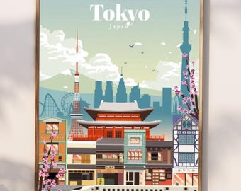 Reisposter Tokio | Vintage Tokio-print | Japanse reisafdrukken | Cadeaukunst Tokio | Wanddecoratie Tokyo | Fotografieprints Tokio